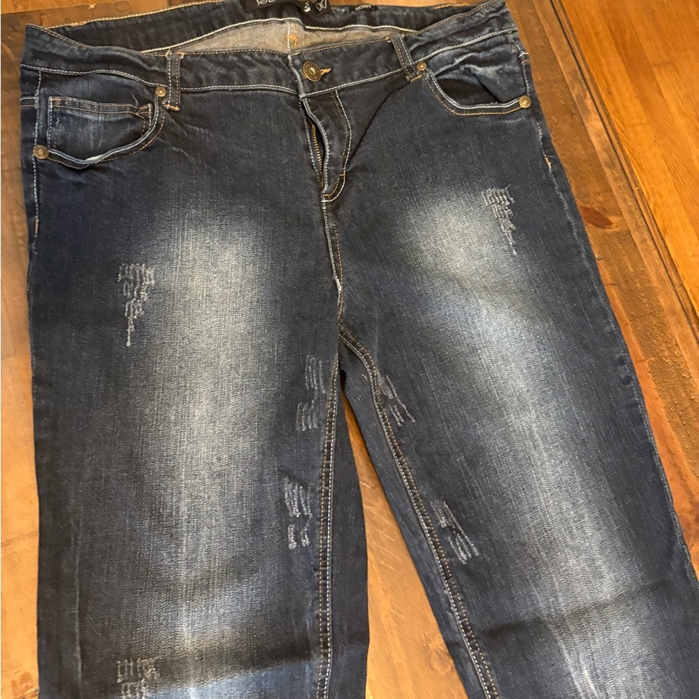 Women’s Victoria Secret C-Pink Dark Wash Distressed Jeans - Navy Blue